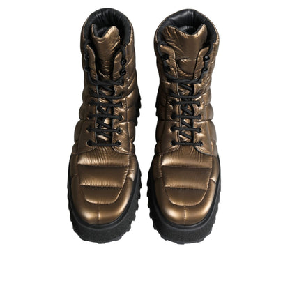 Dolce & Gabbana Bronze Padded Mid Calf Lace Up Boots Shoes Dolce & Gabbana