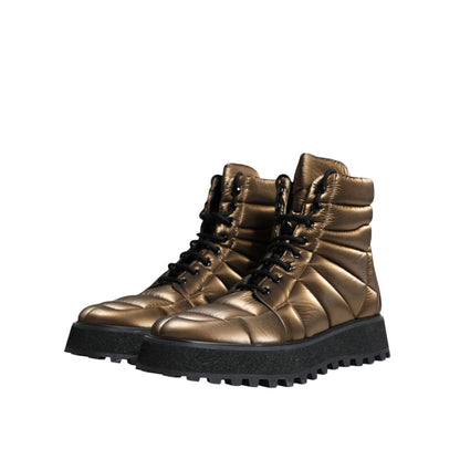 Dolce & Gabbana Bronze Padded Mid Calf Lace Up Boots Shoes Dolce & Gabbana