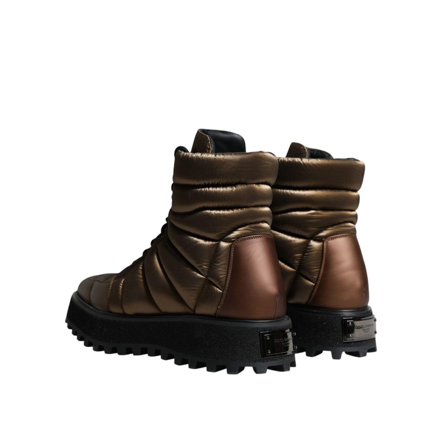 Dolce & Gabbana Bronze Padded Mid Calf Lace Up Boots Shoes Dolce & Gabbana