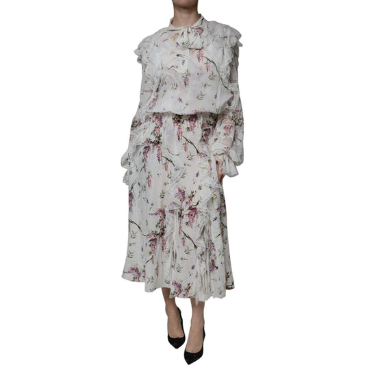 Ermanno Scervino White Floral Ruffles Lace Long Sleeves Maxi Dress Ermanno Scervino Dark Gray