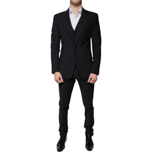 Dolce & Gabbana Black Wool MARTINI Formal 3 Piece Suit Dolce & Gabbana Black