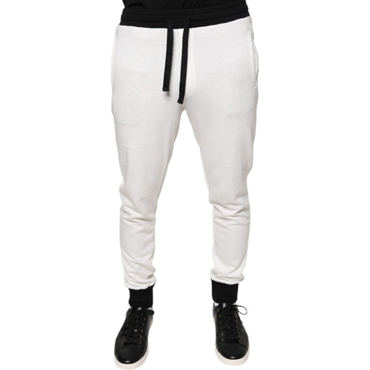 Dolce & Gabbana White Cotton Slim Men Jogger Sweatpants Pants Dolce & Gabbana Light Gray