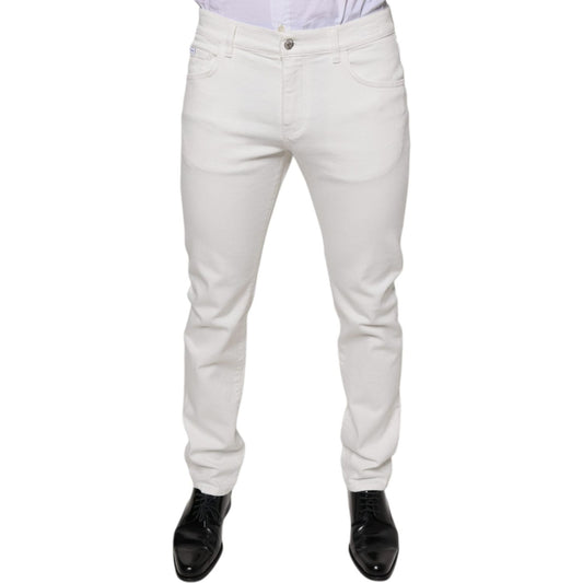 Dolce & Gabbana White Cotton Skinny Slim Men Denim Jeans Dolce & Gabbana Light Gray