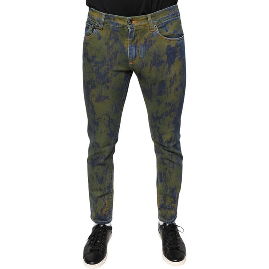 Dolce & Gabbana Blue Cotton Dye Slim Fit Men Denim Jeans Dolce & Gabbana Dark Slate Gray