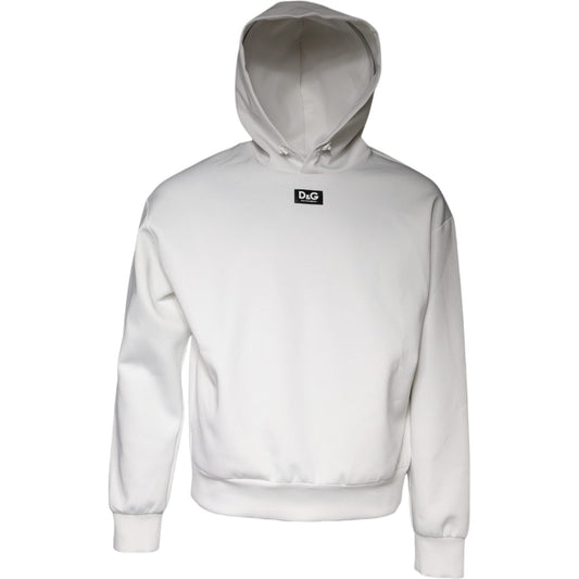 Dolce & Gabbana White D&G Logo Hooded Men Sweatshirt Sweater Dolce & Gabbana Light Gray