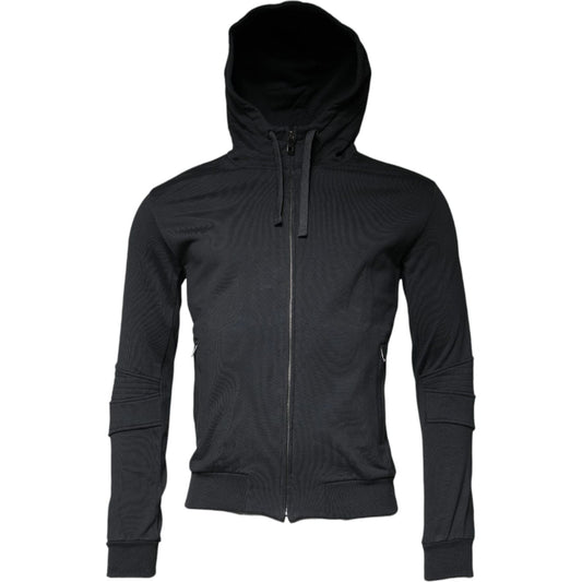 Dolce & Gabbana Black Cotton Hooded Men Full Zip Sweater Dolce & Gabbana Dark Slate Gray