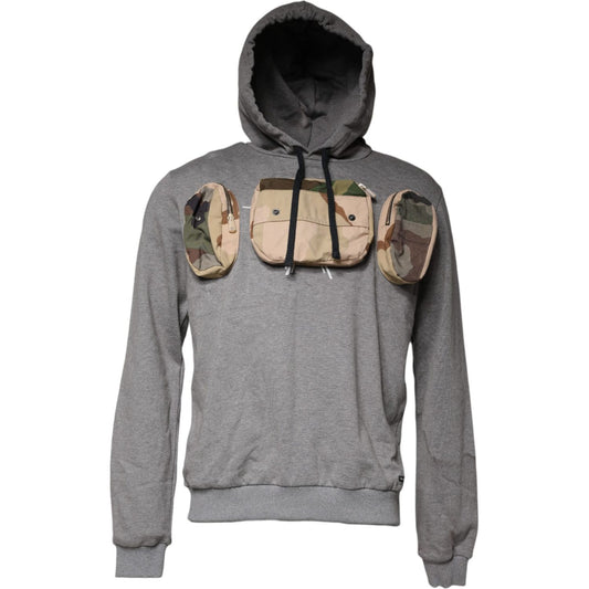 Dolce & Gabbana Gray Pocket Cotton Hooded Sweatshirt Sweater Dolce & Gabbana Slate Gray