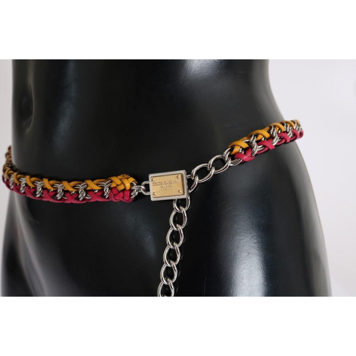 Dolce & Gabbana Red Yellow Leather Crystal Belt Dolce & Gabbana