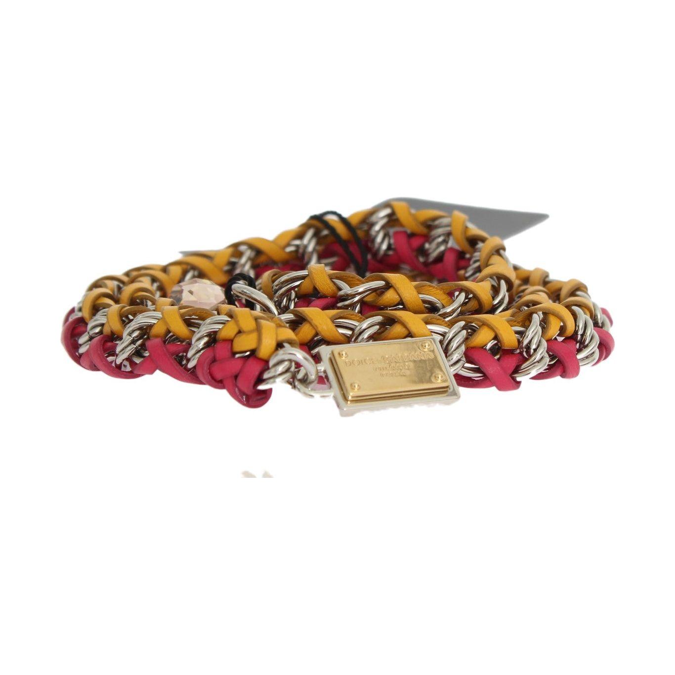 Dolce & Gabbana Red Yellow Leather Crystal Belt Dolce & Gabbana
