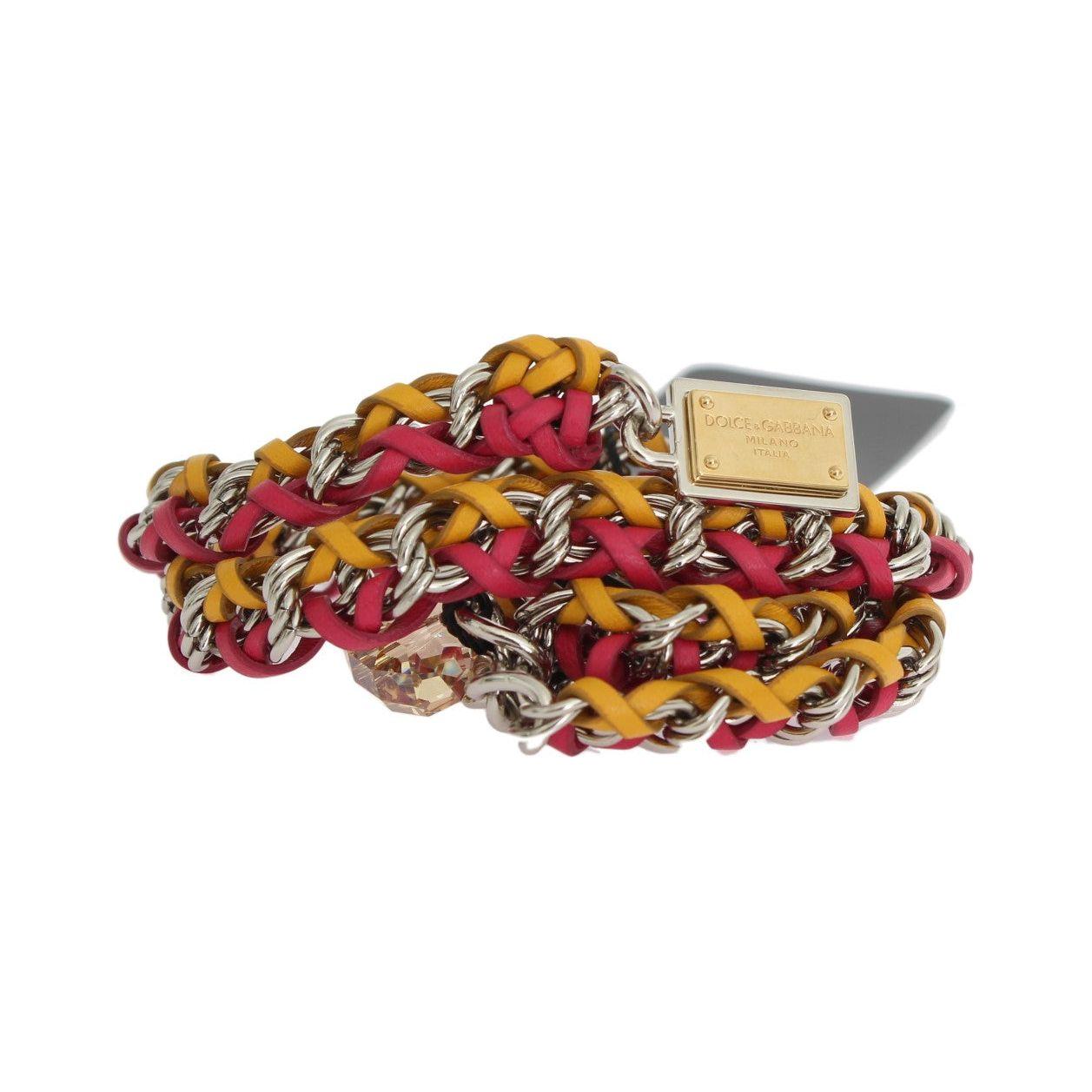 Dolce & Gabbana Red Yellow Leather Crystal Belt Dolce & Gabbana
