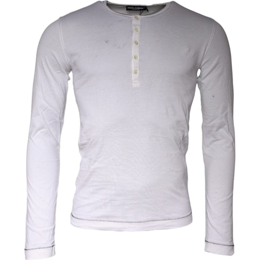 Dolce & Gabbana White Cotton Buttoned Long Sleeves T-shirt Dolce & Gabbana Light Gray