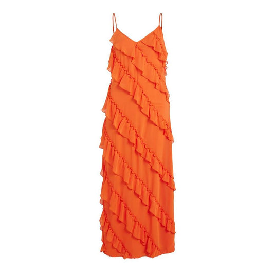 Vila Clothes Orange Polyester Dress Vila Clothes Chocolate