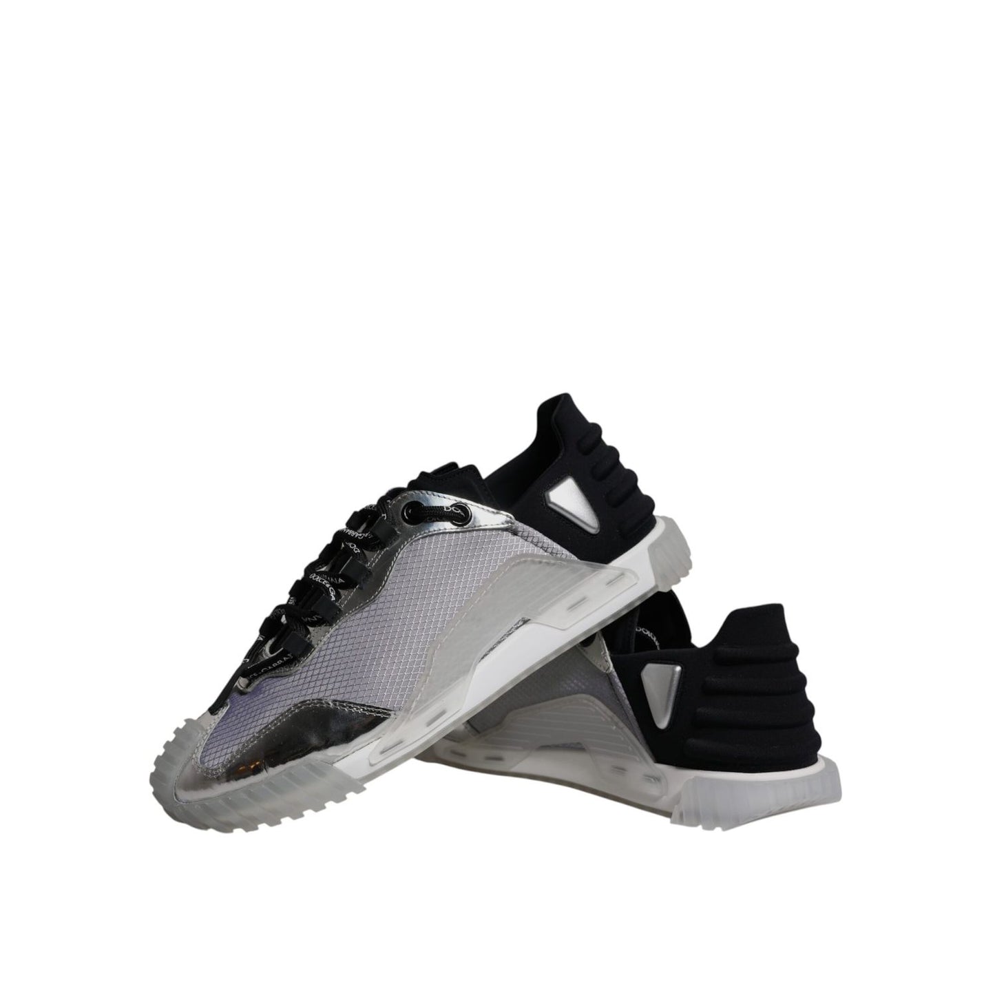Dolce & Gabbana Silver Black Nylon NS1 Low Top Sneakers Shoes