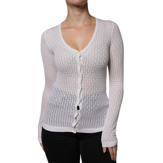 Dolce & Gabbana White Silk Button Down Cardigan Sweater 1728,67345645728,Cardigans - Sweaters - Clothing,Clothing,Dolce & Gabbana,IT36 | XS,IT40|S,IT44 | L,Material: 100% Silk,New with tags,Sweaters - Clothing,Sweaters - Women - Clothing,White,Women,Women