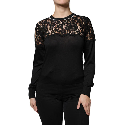 Dolce & Gabbana Black Floral Lace Silk Pullover Blouse Top Dolce & Gabbana