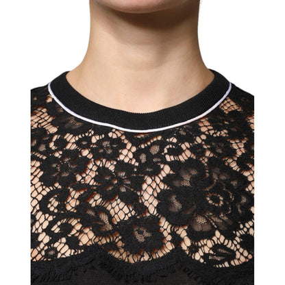 Dolce & Gabbana Black Floral Lace Silk Pullover Blouse Top