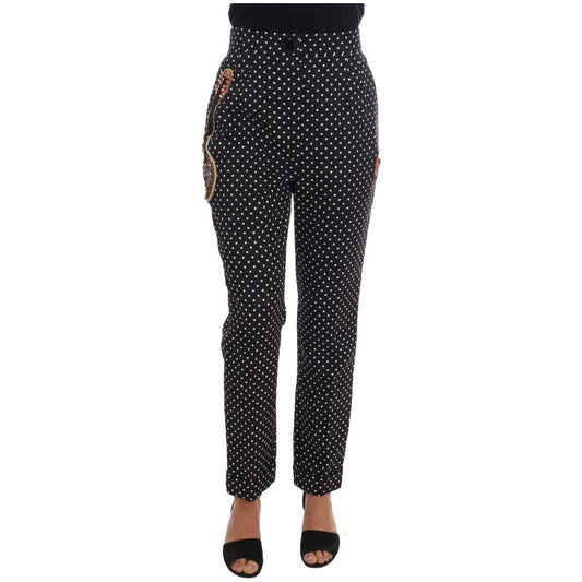 Dolce & Gabbana Black Polka Dot Sicily Crystal Pants