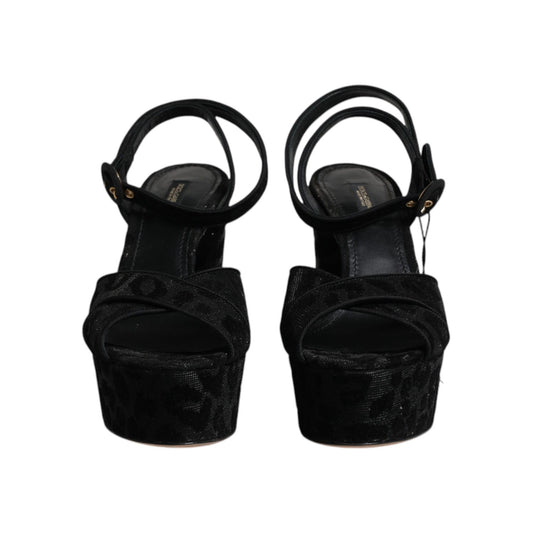 Dolce & Gabbana Black Leopard Platform Heels Sandals Shoes