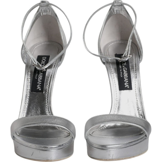 Dolce & GabbanaDolce & Gabbana Silver Leather Platform Keira Sandals Shoes1728,67345645728,Dolce & Gabbana,EU40/US9.5,Material: 60% PU 40% Polyester,Preowned / Defect,Sandals - Women - Shoes,Silver,Women