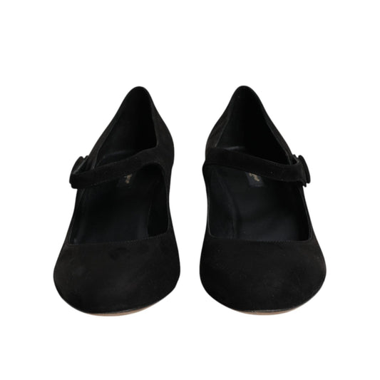 Dolce & Gabbana Black Suede Leather Block Heels Pumps Shoes