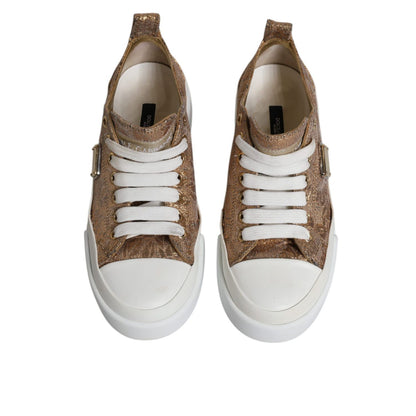 Dolce & Gabbana Gold White Logo Low Top Sneakers Shoes