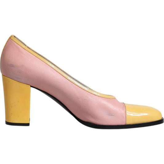 Dolce & GabbanaDolce & Gabbana Pink Yellow Leather Block Heels Pumps Shoes1728,67345645728,Dolce & Gabbana,EU39/US8.5,Material: Leather,Pink,Preowned / Defect,Pumps - Women - Shoes,Women