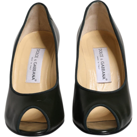 Dolce & GabbanaDolce & Gabbana Green Leather Peep Toe Heels Pumps Shoes1728,67345645728,Dolce & Gabbana,EU39/US8.5,Green,Material: Leather,Preowned / Defect,Pumps - Women - Shoes,Women