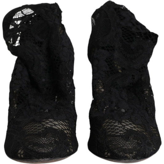 Dolce & GabbanaDolce & Gabbana Black Lace Stretch Heels Mid Calf Boots Shoes1728,67345645728,Black,Boots - Women - Shoes,Dolce & Gabbana,EU38/US7.5,Material: 56% Viscose 39% Cotton 5% Nylon,Preowned / Defect,Women