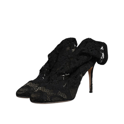 Dolce & Gabbana Black Lace Stretch Heels Mid Calf Boots Shoes