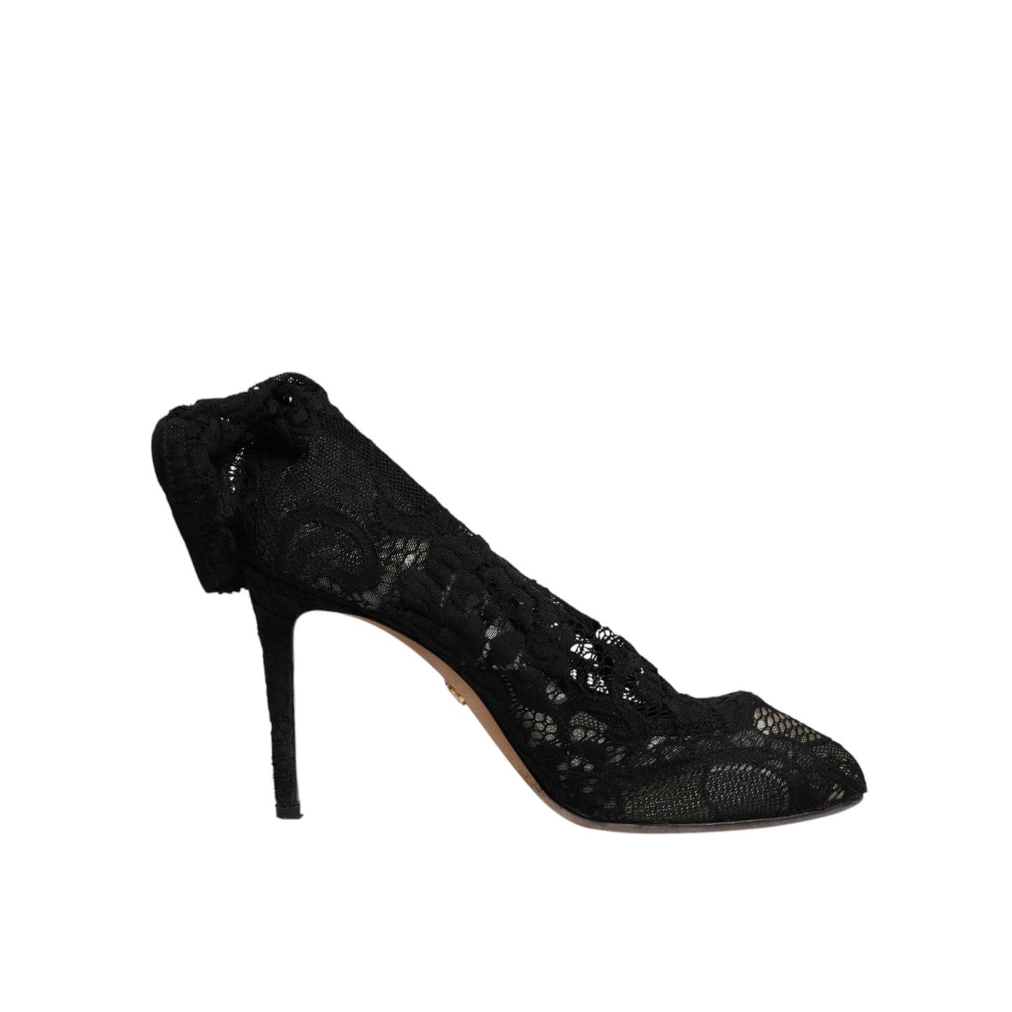 Dolce & Gabbana Black Lace Stretch Heels Mid Calf Boots Shoes