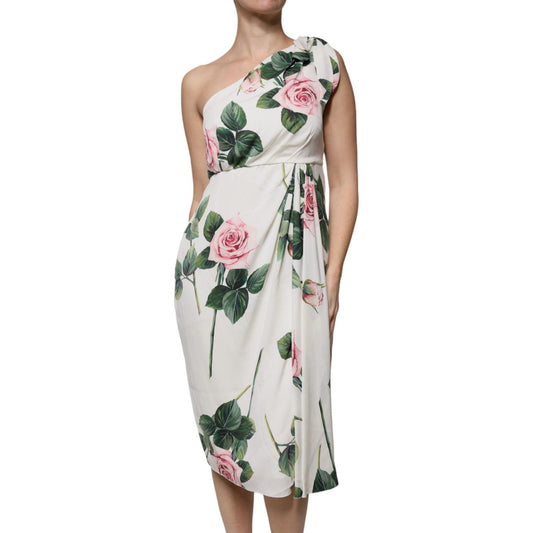Dolce & GabbanaDolce & Gabbana White Floral Silk One Shoulder Midi Dress1728,67345645728,Dolce & Gabbana,Dresses - Women - Clothing,IT38|XS,IT48|XXL,Material: 94% Silk 6% Elastane,New with tags,White,Women