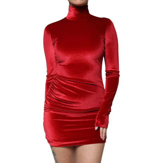 Dolce & GabbanaDolce & Gabbana Red Velvet Long Sleeves Bodycon Mini Dress1728,67345645728,Dolce & Gabbana,Dresses - Women - Clothing,IT40|S,Material: 90% Polyester 10% Elastane,Preowned / Defect,Red,Women