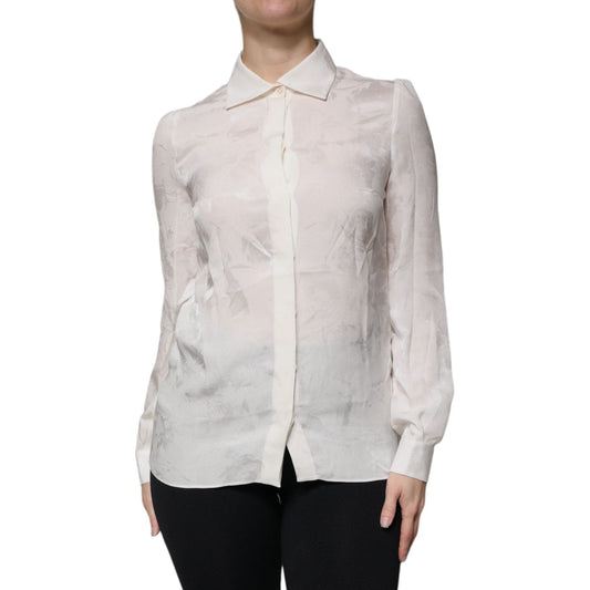 Dolce & GabbanaDolce & Gabbana White Silk Collared Long Sleeves Shirt Top1728,67345645728,Dolce & Gabbana,IT38 | XS,Material: 100% Silk,Preowned / Defect,Tops & T-Shirts - Women - Clothing,White,Women