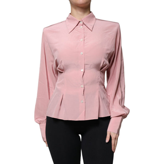 Dolce & GabbanaDolce & Gabbana Pink Cotton Long Sleeves Collared Blouse Top1728,67345645728,Dolce & Gabbana,IT40|S,Material: 100% Silk,New with tags,Pink,Tops & T-Shirts - Women - Clothing,Women