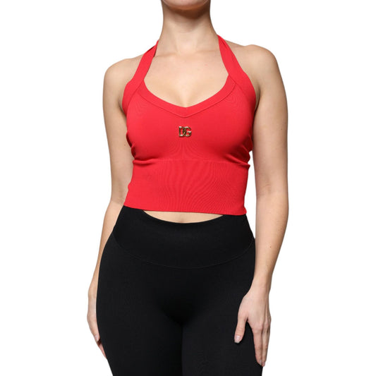 Dolce & GabbanaDolce & Gabbana Red Viscose Sleeveless Halter Cropped Tank Top1728,67345645728,Dolce & Gabbana,IT38 | XS,Material: 62% Viscose 23% Nylon 13% Polyester 2% PU,New with tags,Red,Tops & T-Shirts - Women - Clothing,Women