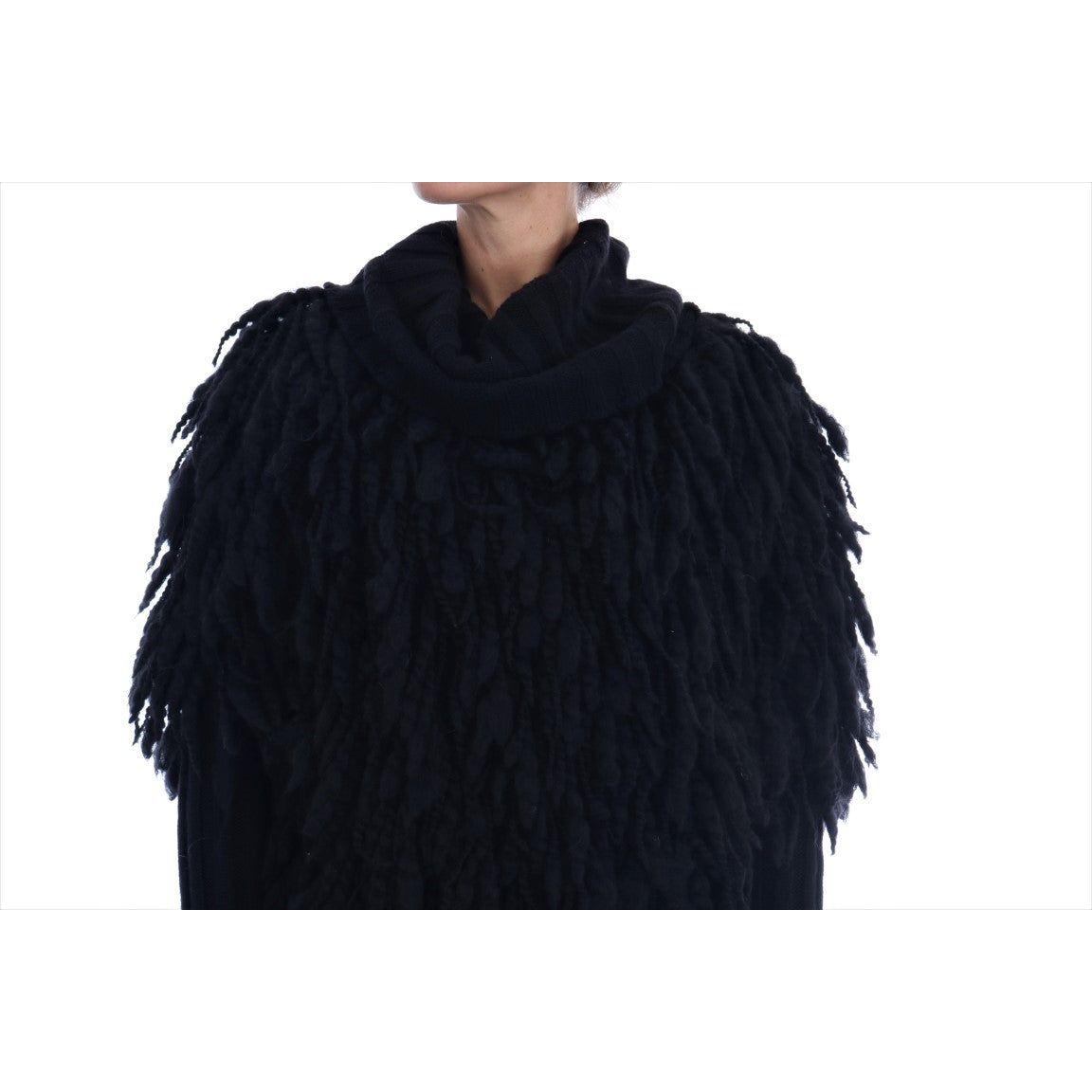 Dolce & Gabbana Elegant Black Fringed Wool-Cashmere Sweater Dolce & Gabbana