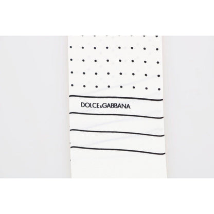 Dolce & Gabbana White Polka Dotted Silk Skinny Scarf