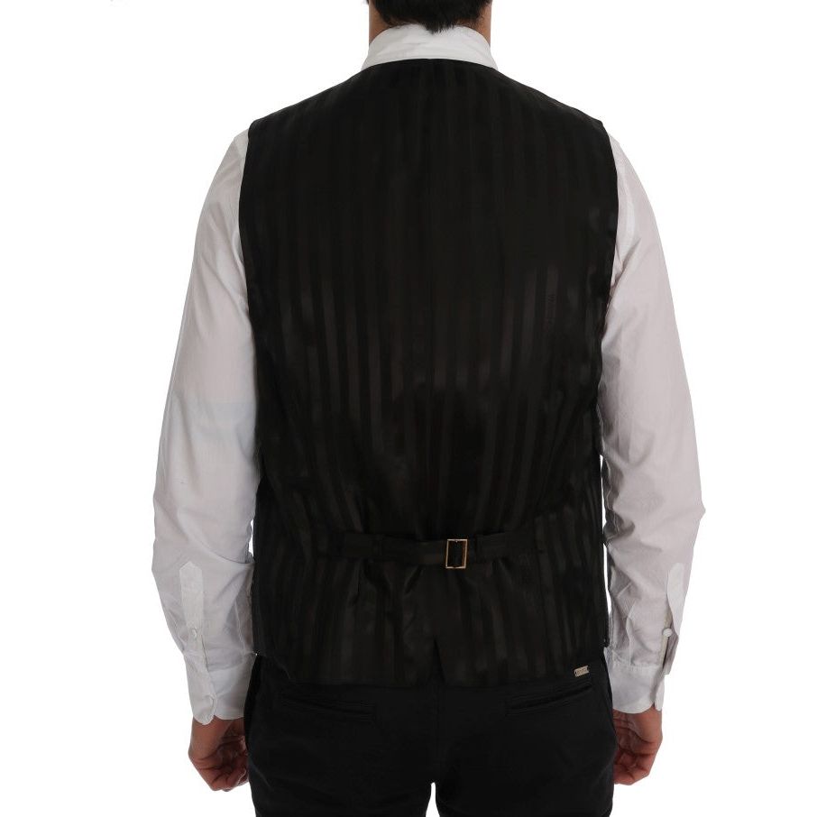 Dolce & Gabbana Elegant Striped Gray Wool Blend Waistcoat Vest Dolce & Gabbana