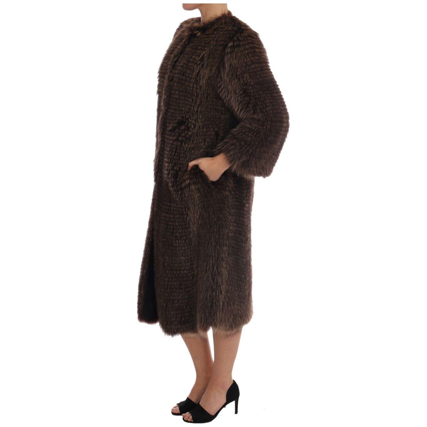 Dolce & Gabbana Brown Raccoon Fur Coat Jacket Dolce & Gabbana