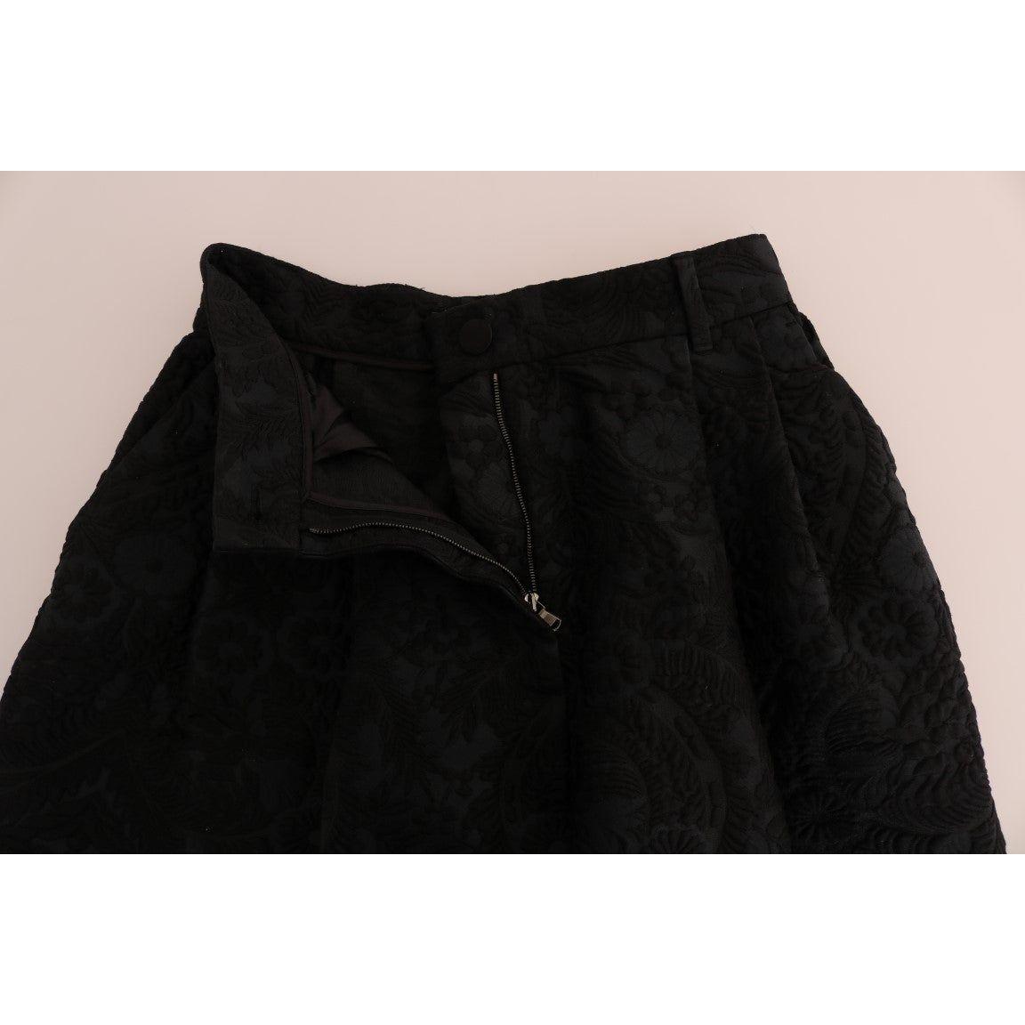 Dolce & Gabbana Black Brocade High Waist Capri Shorts Dolce & Gabbana