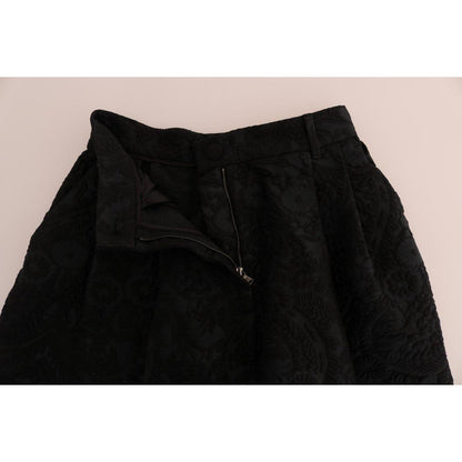 Dolce & Gabbana Black Brocade High Waist Capri Shorts Dolce & Gabbana