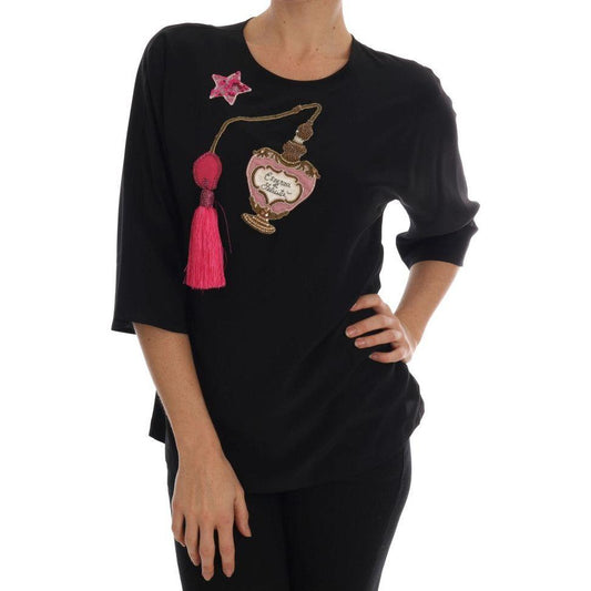 Dolce & Gabbana Black Silk Fairy Tale Top Crystal Blouse Dolce & Gabbana