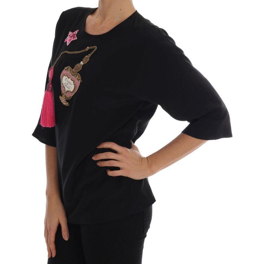 Dolce & Gabbana Black Silk Fairy Tale Top Crystal Blouse Dolce & Gabbana