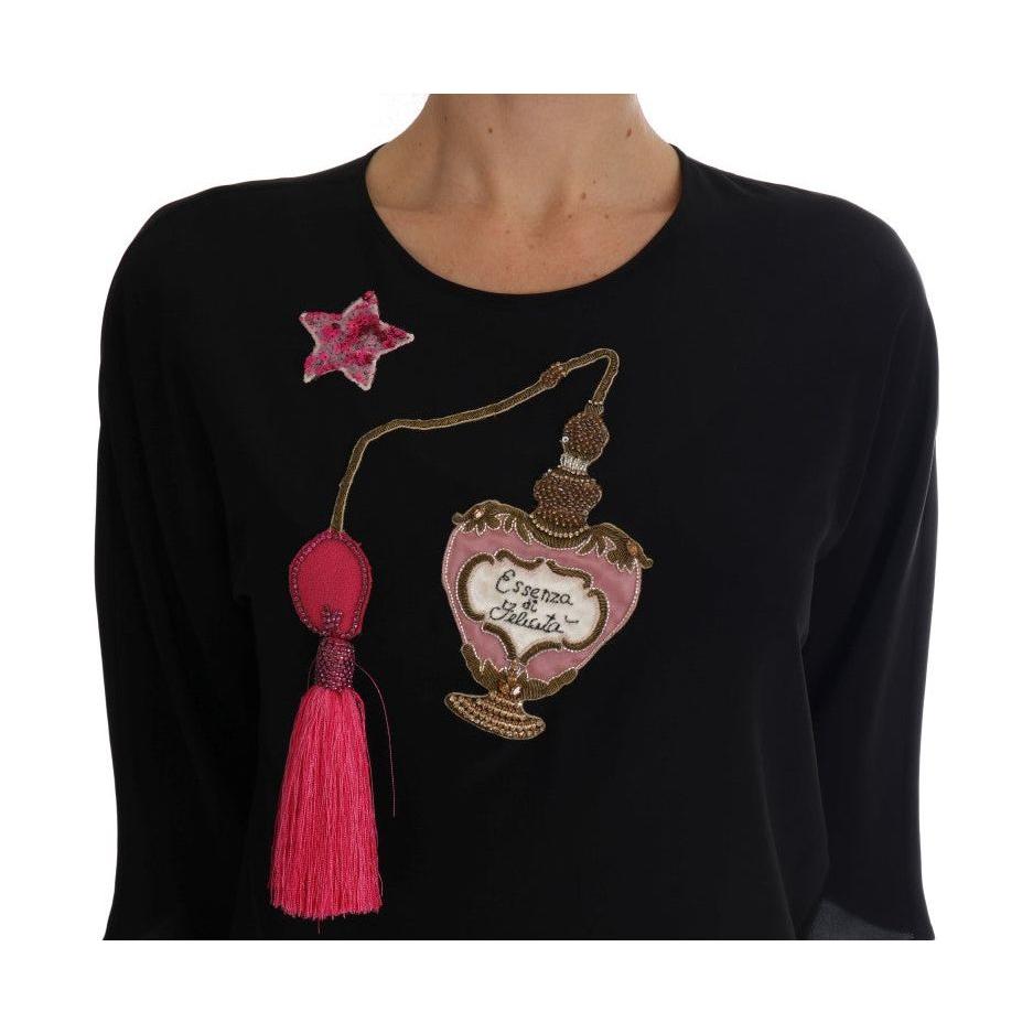 Dolce & Gabbana Black Silk Fairy Tale Top Crystal Blouse Dolce & Gabbana