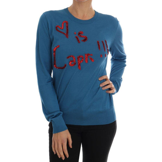 Dolce & Gabbana Blue Silk Love is Pullover Sweater Dolce & Gabbana