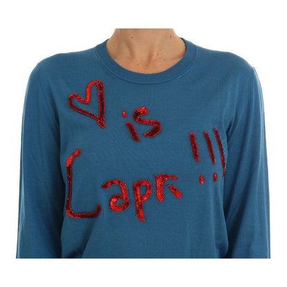Dolce & Gabbana Blue Silk Love is Pullover Sweater Dolce & Gabbana