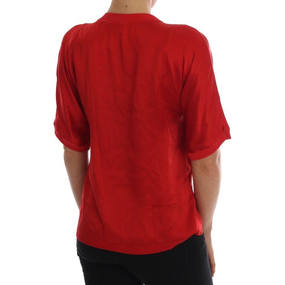 Dolce & Gabbana Red Silk Orange Vase Crystal Top Dolce & Gabbana