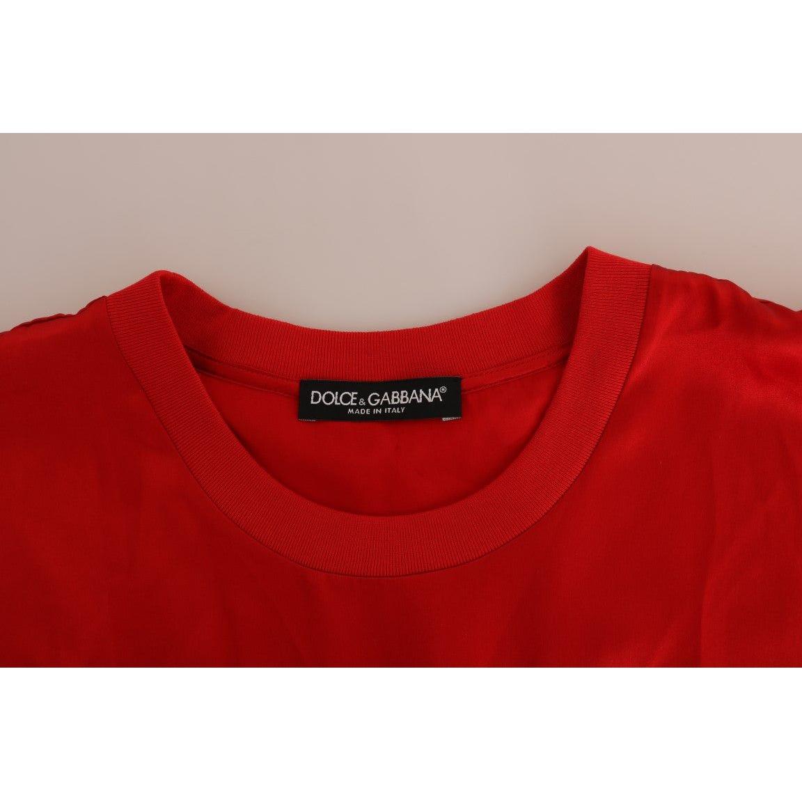 Dolce & Gabbana Red Silk Orange Vase Crystal Top Dolce & Gabbana