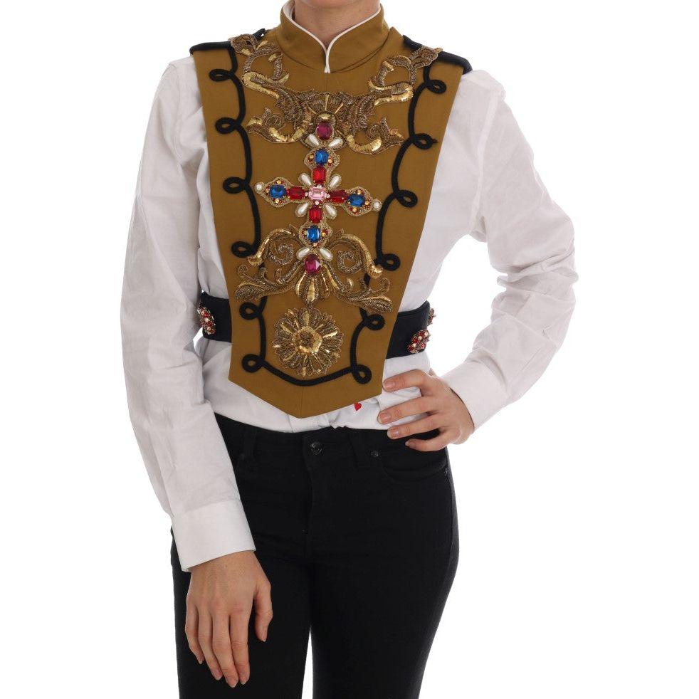 Dolce & Gabbana Yellow Crystal Cross Vest Jacket Dolce & Gabbana