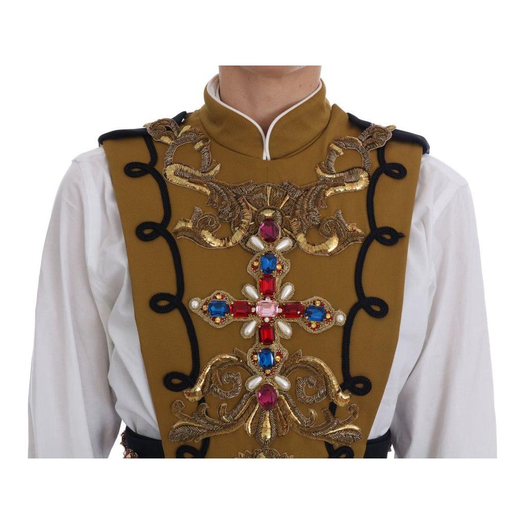 Dolce & Gabbana Yellow Crystal Cross Vest Jacket Dolce & Gabbana